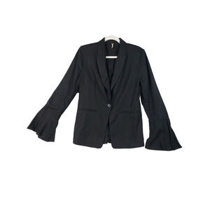 Free People Blazer Women's S Black Linen Blend Bell Flare Sleeve Boho Chic